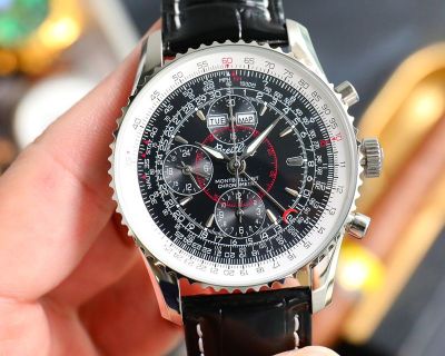 Breitling 43*14.1MM Etc.7751 Movement Steel Italian Cowhide Leather Watch Strap Black Watch